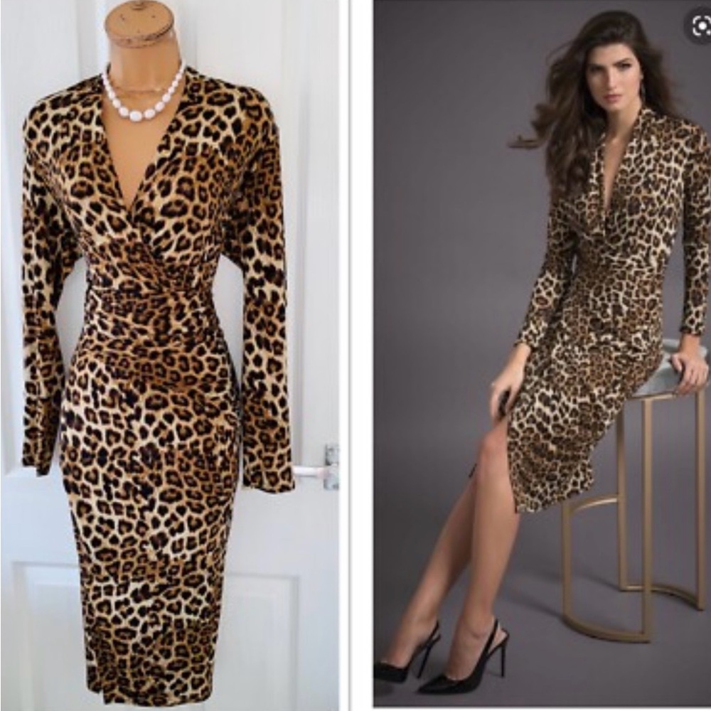 Joseph Ribkoff Leopard Print Wrap-Style Midi Dress - Brown & Black